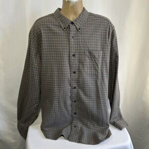 LL Bean Flannel Shirt Mens XXL TALL 2XLT Beige Red White Slightly Fitted Soft